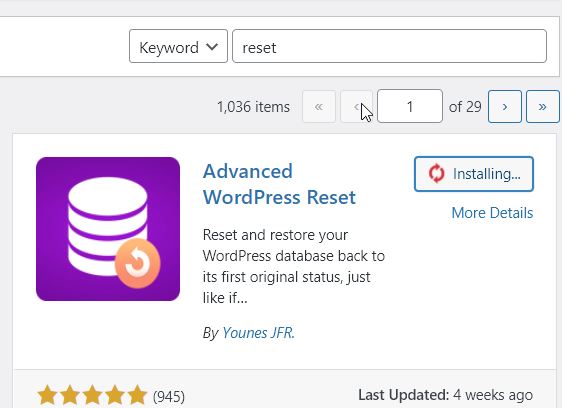 Install WordPress Reset Plugin
