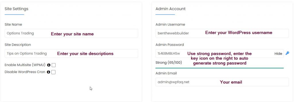 Site Settings and Account